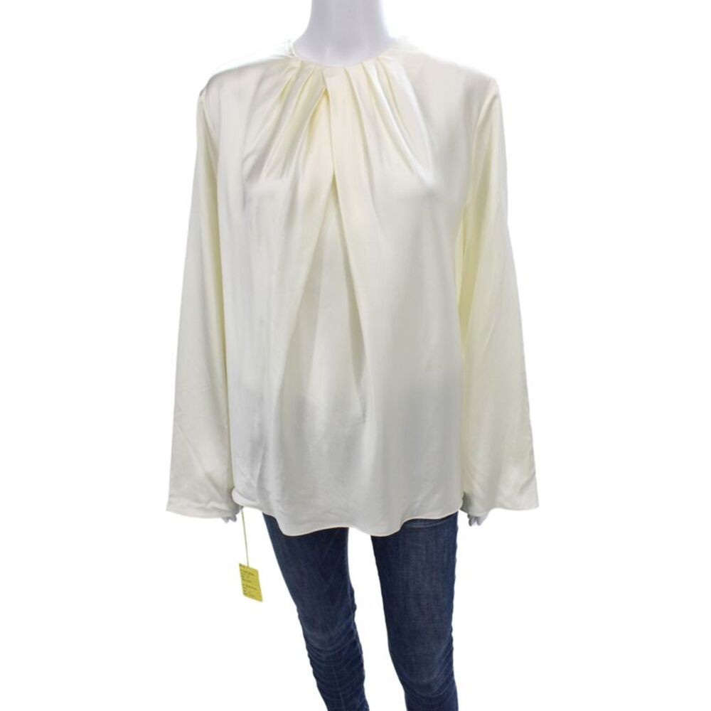 Lily Silk Women Mulberry Silk Ivory Round Neck Long Sleeve Blouse Size L